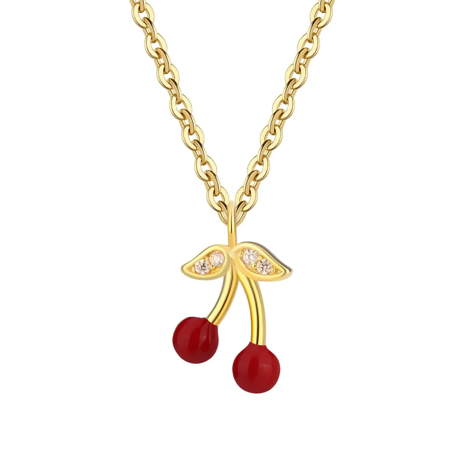 Wioga Cherry N-8564-GP halskjede rød forgylt