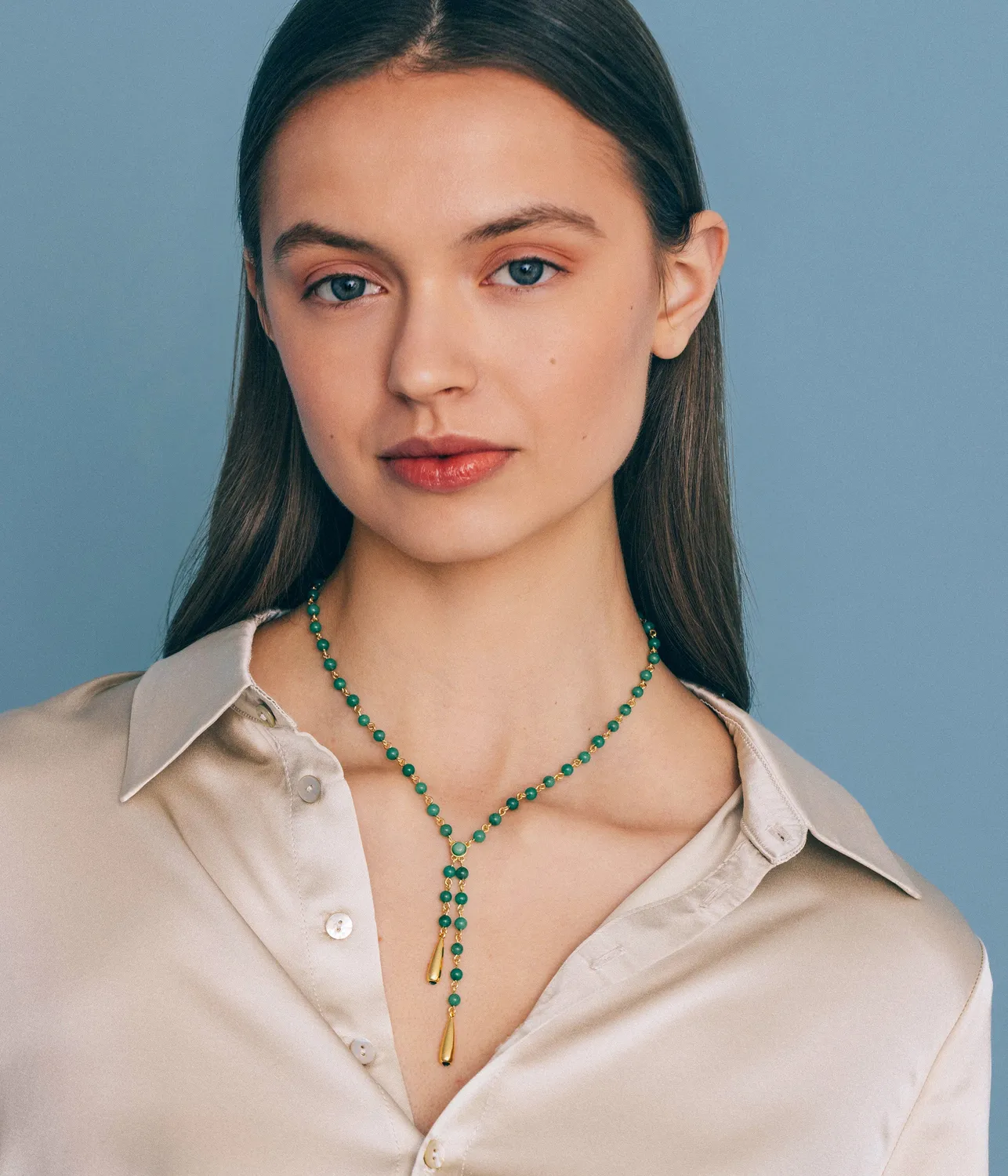 Loren Hope Sabine Y-halssmykke grønn perler gull