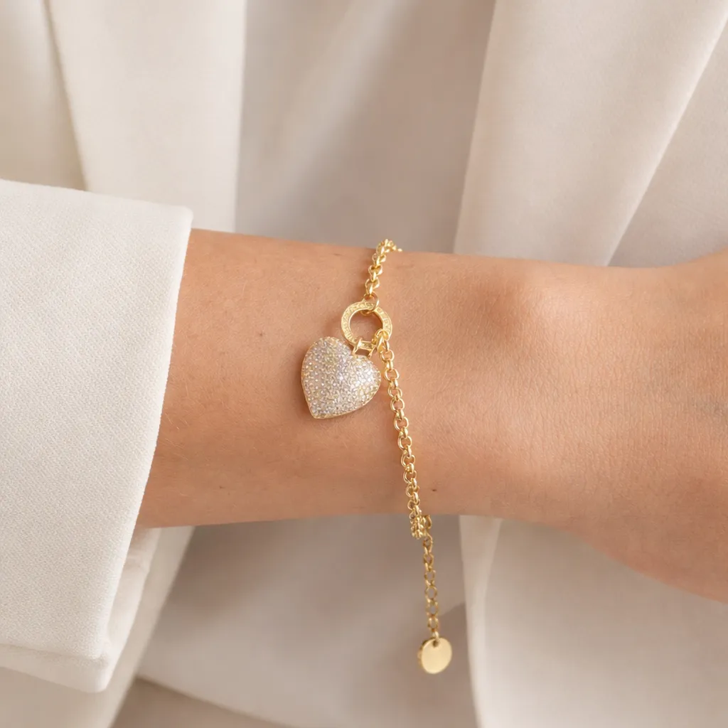 IOAKU Heart of Pavé hjertearmbånd gull krystall