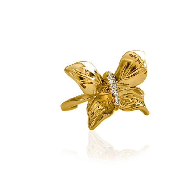 IOAKU Papillon Crystal sommerfuglring gull str 7 stål