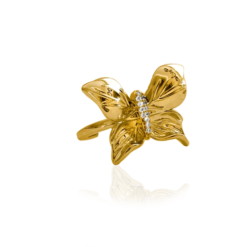 IOAKU Papillon Crystal sommerfuglring gull str 7 stål