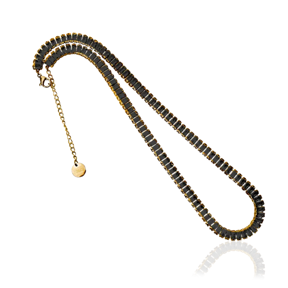 IOAKU Domino Crystal halskjede svart gull 36+7 cm stål