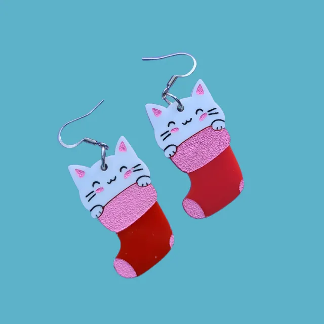 MiniKitty Cat with Stocking øredobber rosa lette