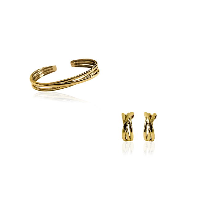 IOAKU Astrid Loop Cuff smykkesett gull forgylt