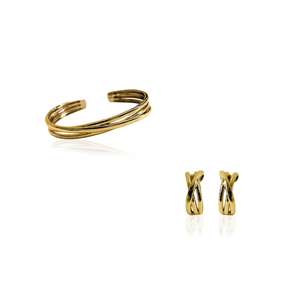 IOAKU Astrid Loop Cuff smykkesett gull forgylt