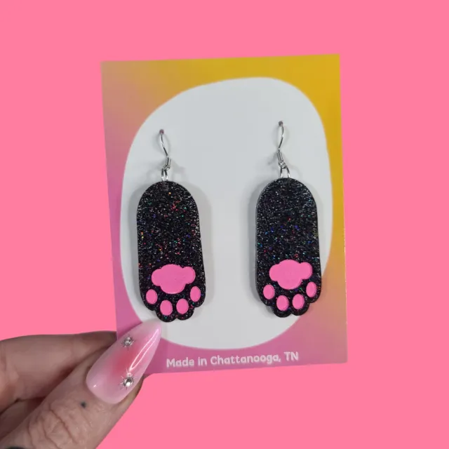 MiniKitty Cat Paw Black Kitty øredobber svart