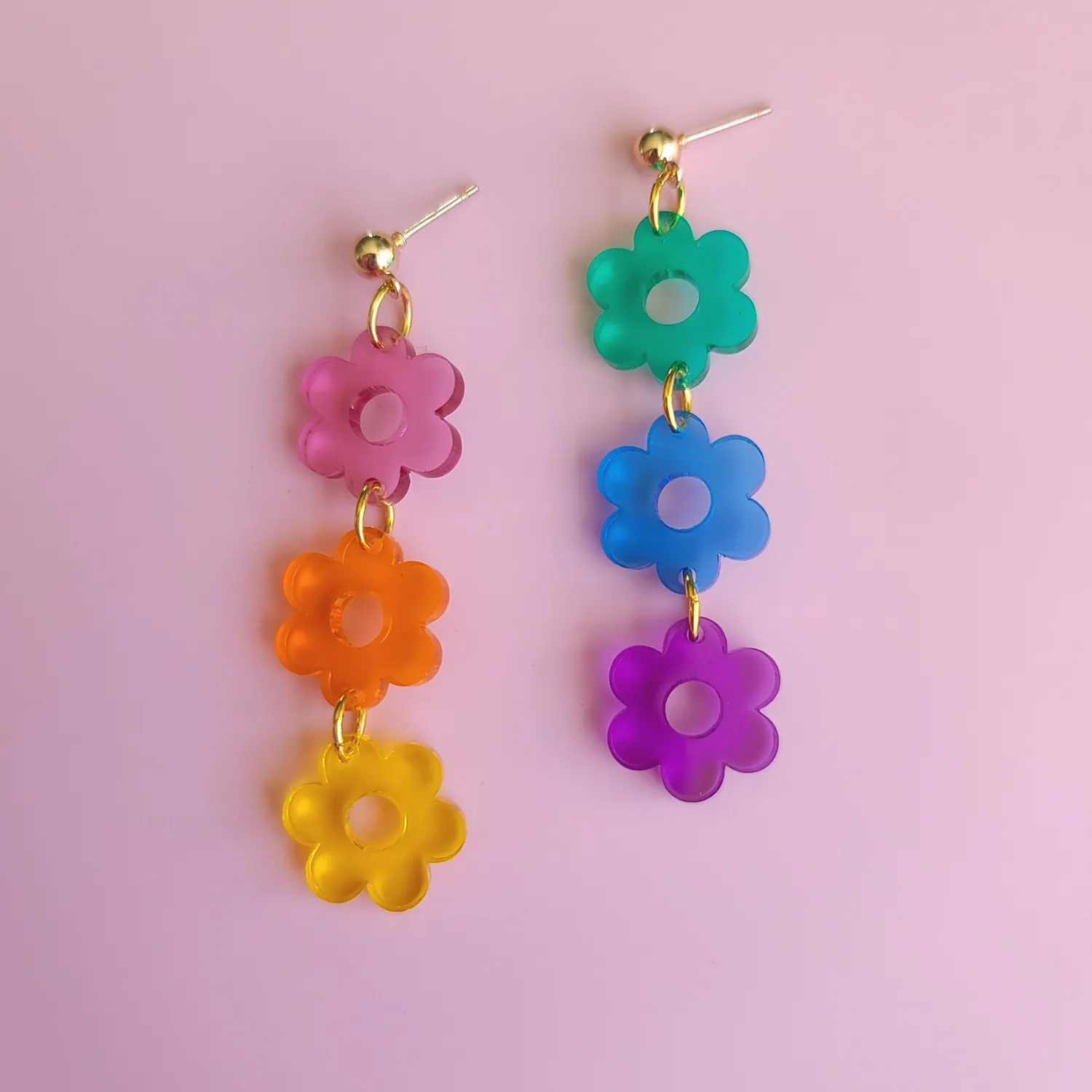 MiniKitty Triple Rainbow Flowers øredobber transparent