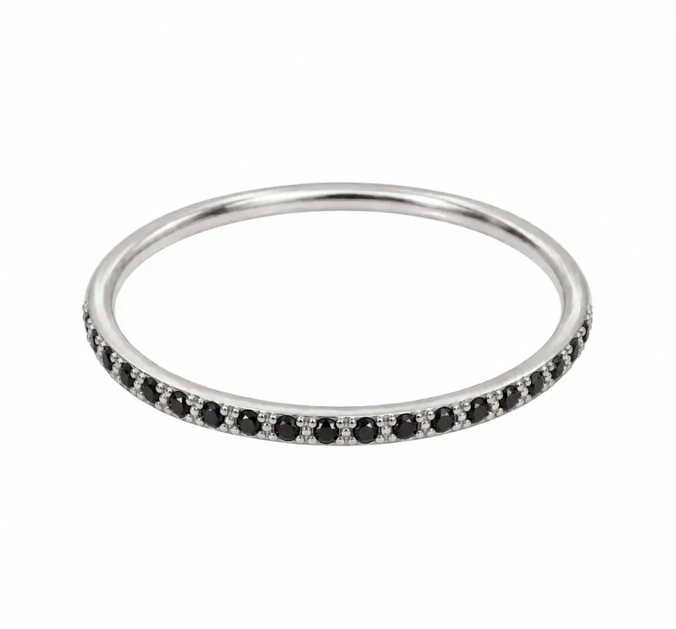Wos Up Spot Black ring sølv svart strass