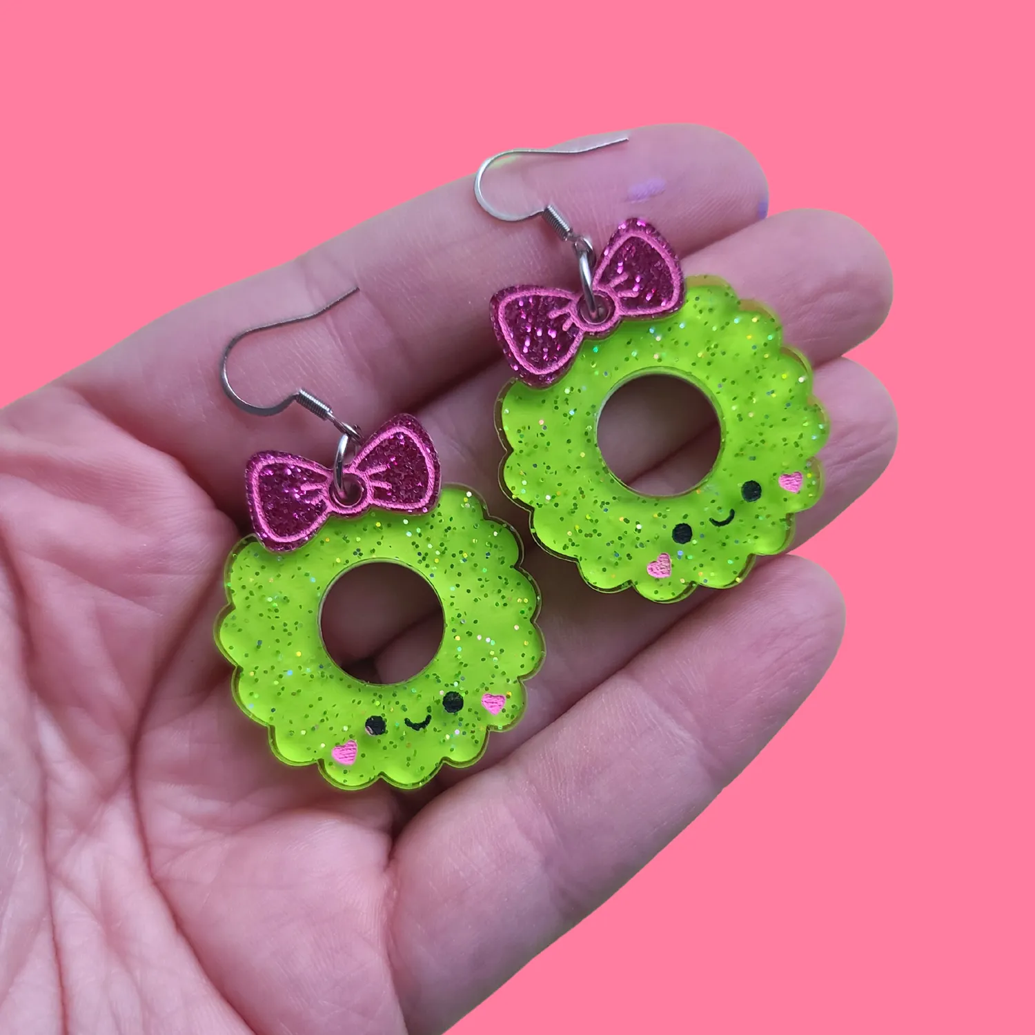 MiniKitty Cute Glitter Wreathes with Bow øredobber jul glitter