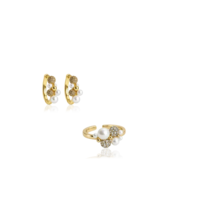 IOAKU Berry Pearl smykkesett guld multi hoop og ring