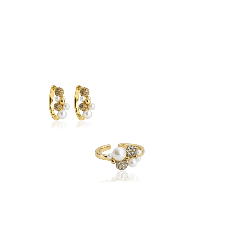 IOAKU Berry Pearl smykkesett guld multi hoop og ring