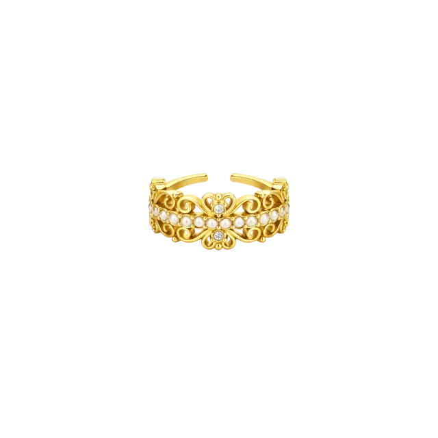 IOAKU Baroque Lace ring gull perler og krystaller