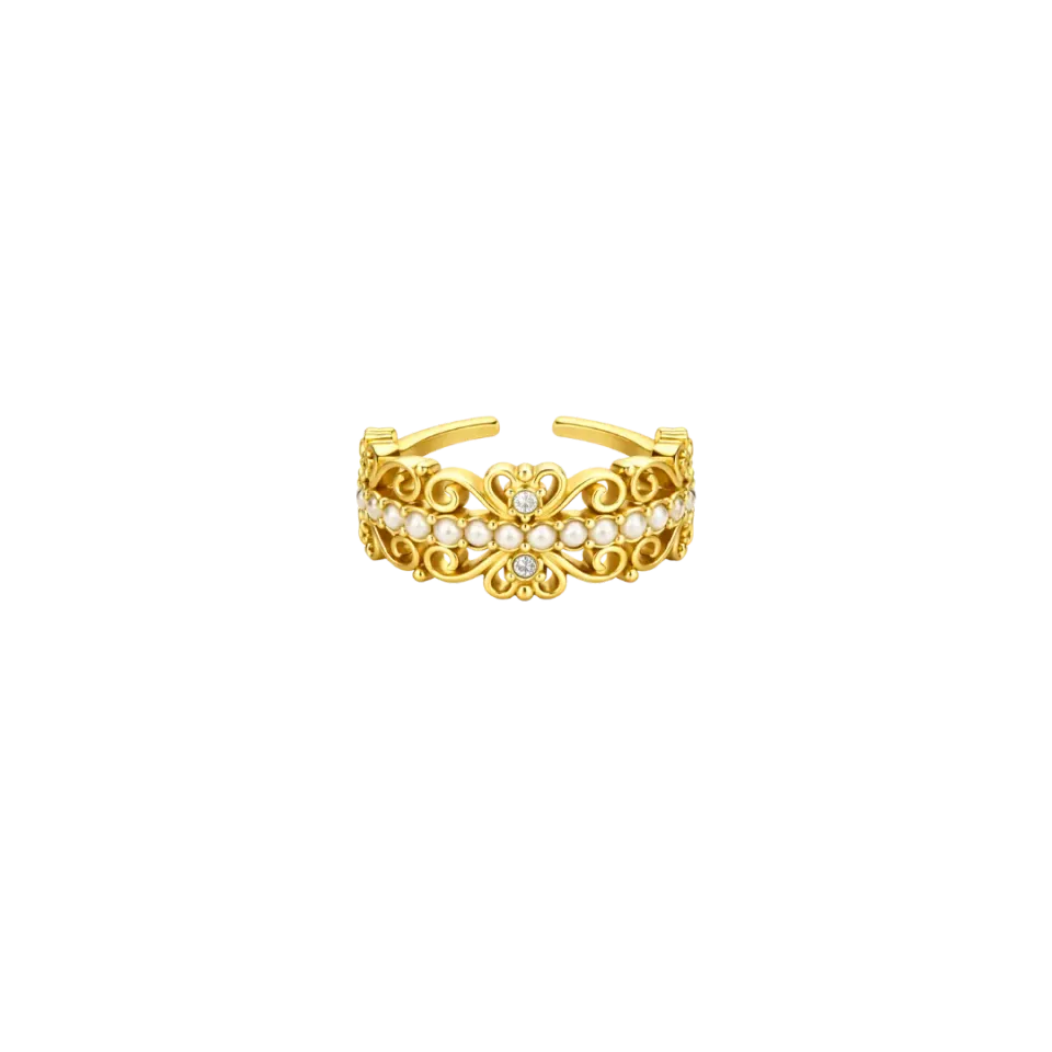 IOAKU Baroque Lace ring gull perler og krystaller