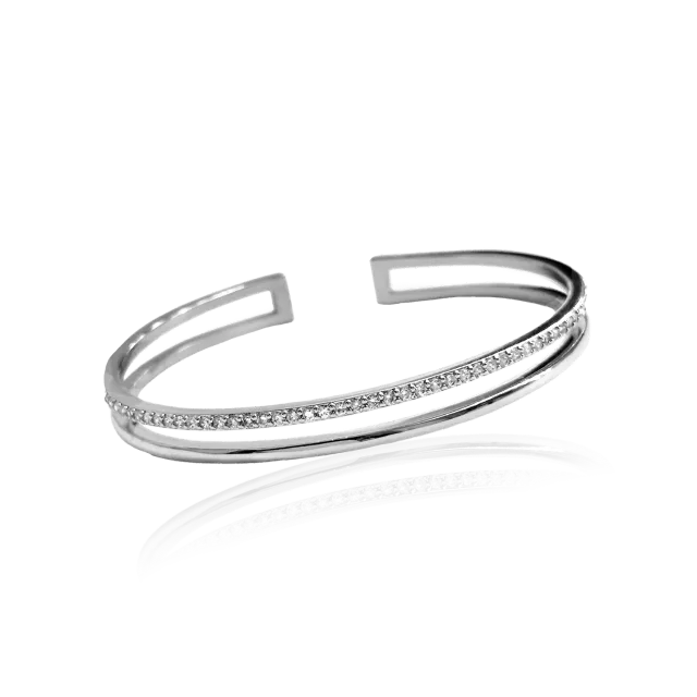 IOAKU Plain Crystal Twin cuff armbånd hvit gull