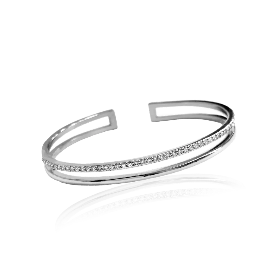 IOAKU Plain Crystal Twin cuff armbånd hvit gull