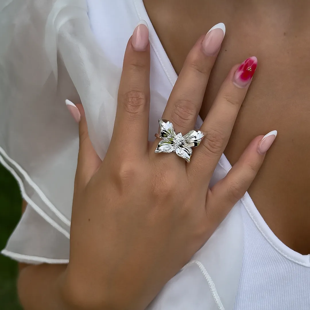 IOAKU Papillon Crystal sommerfuglring gull str 7 stål