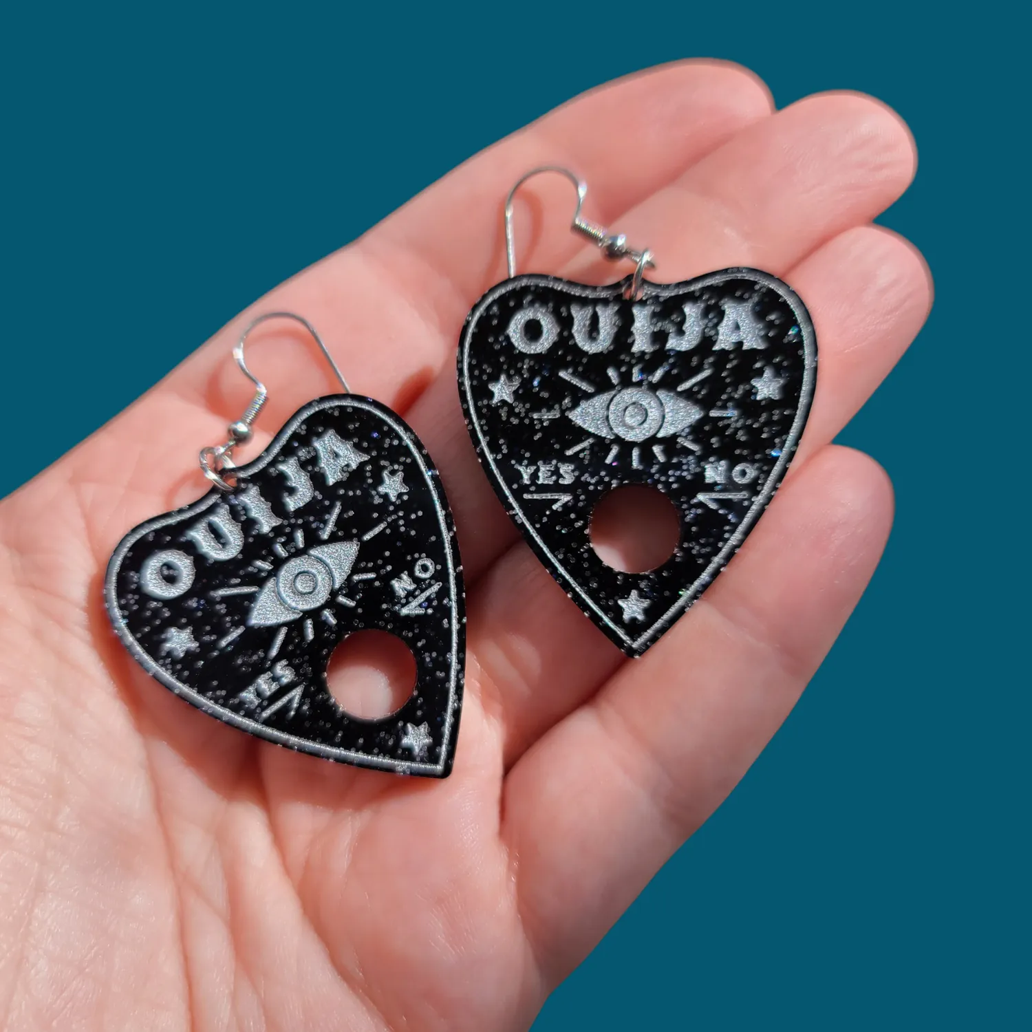 MiniKitty Ouija Planchettes øredobber glitter svart