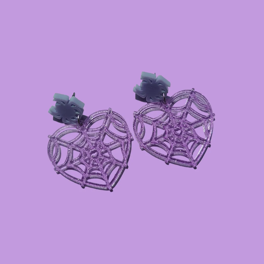 MiniKitty Spider Web Jelly øredobber glitter sølv