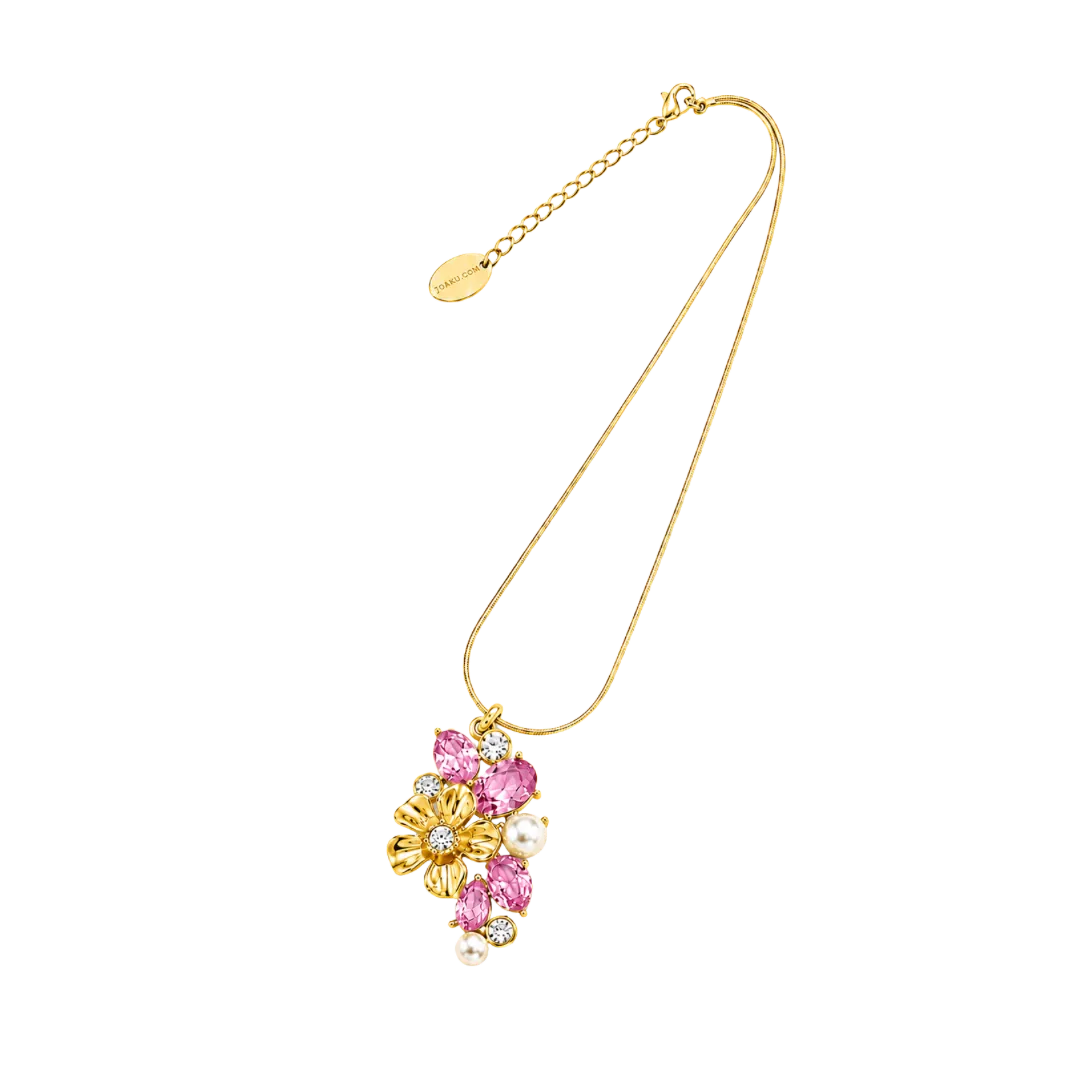 IOAKU La Fleur Garden Pendant halskjede rosa gull 42+6cm