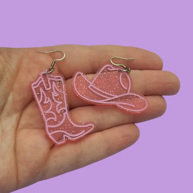 MiniKitty Pink Cowboy Set øredobber rosa glitter
