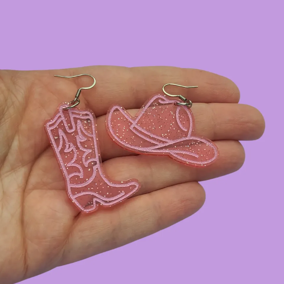 MiniKitty Pink Cowboy Set øredobber rosa glitter