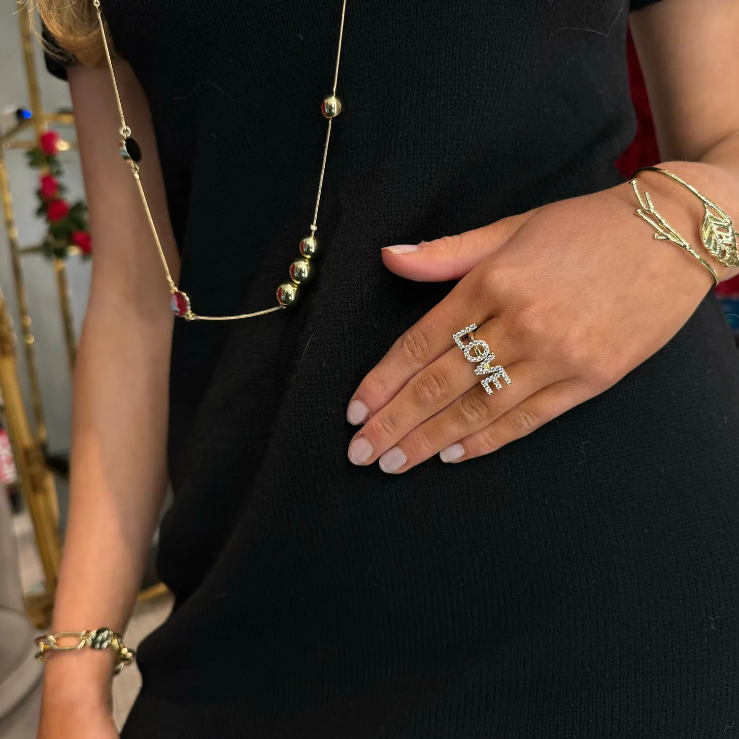 IOAKU Statement Sparkle Love ring gull justerbar messing