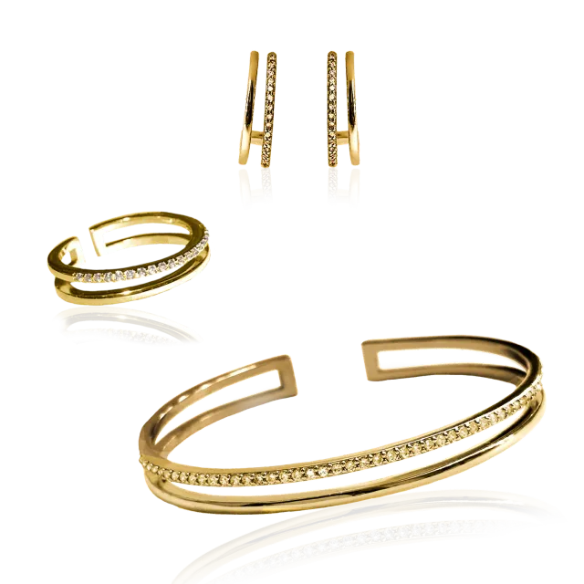 IOAKU Plain Crystal Twin smykkesett brun 3 deler