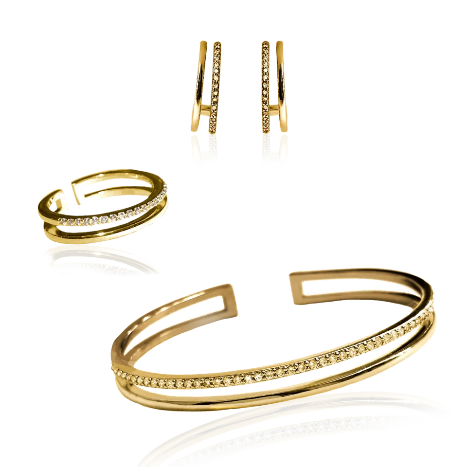 IOAKU Plain Crystal Twin smykkesett brun 3 deler