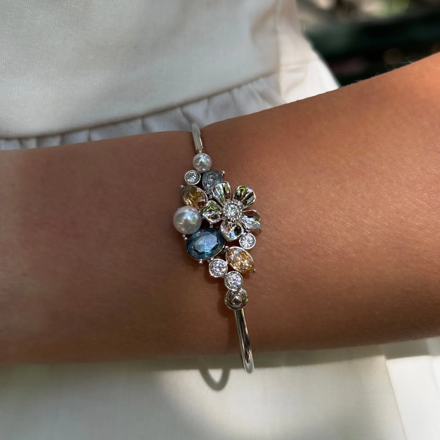 IOAKU La Fleur Sirène Garden cuff armbånd blå gull M/L
