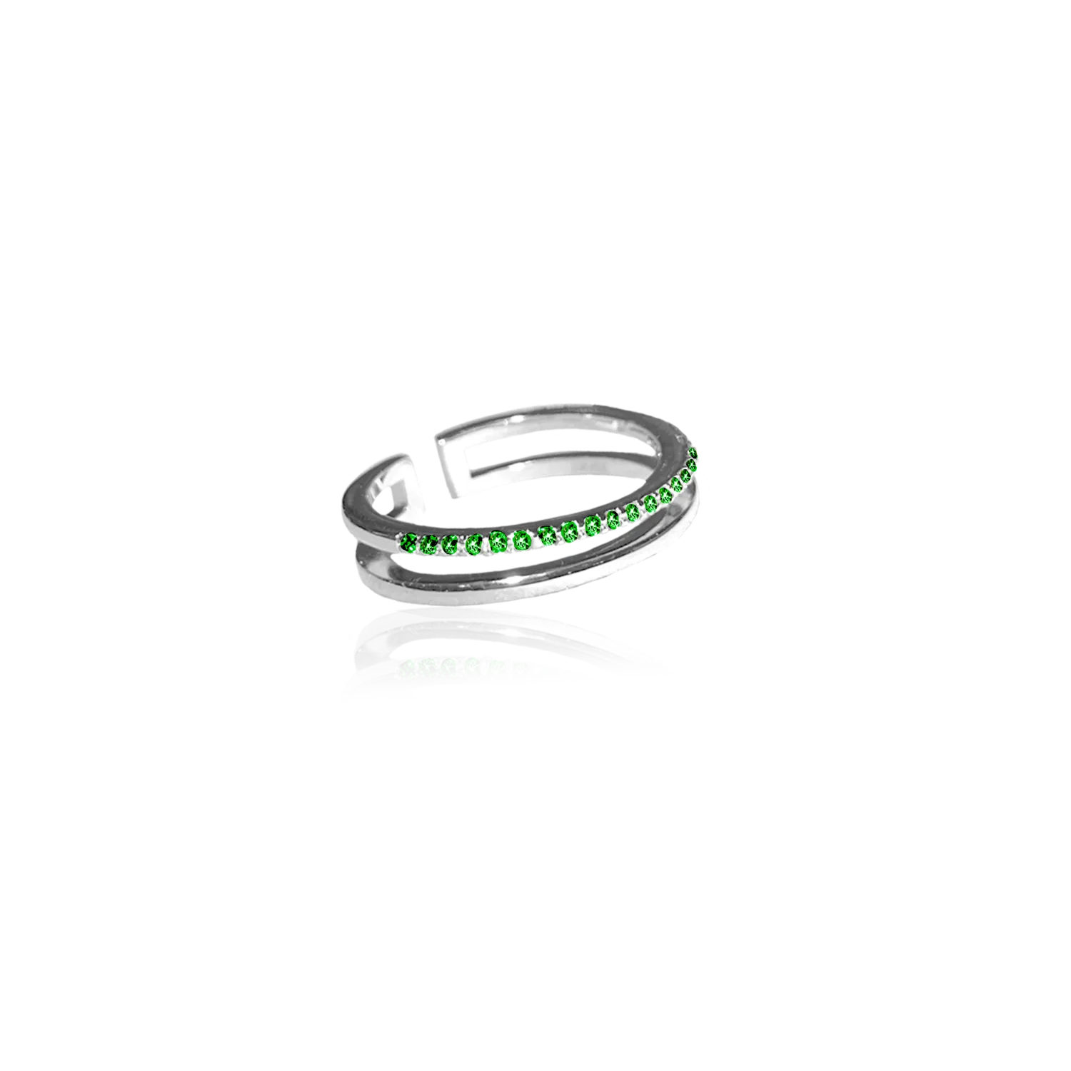 IOAKU Plain Crystal Twin ring gull grønn justerbar