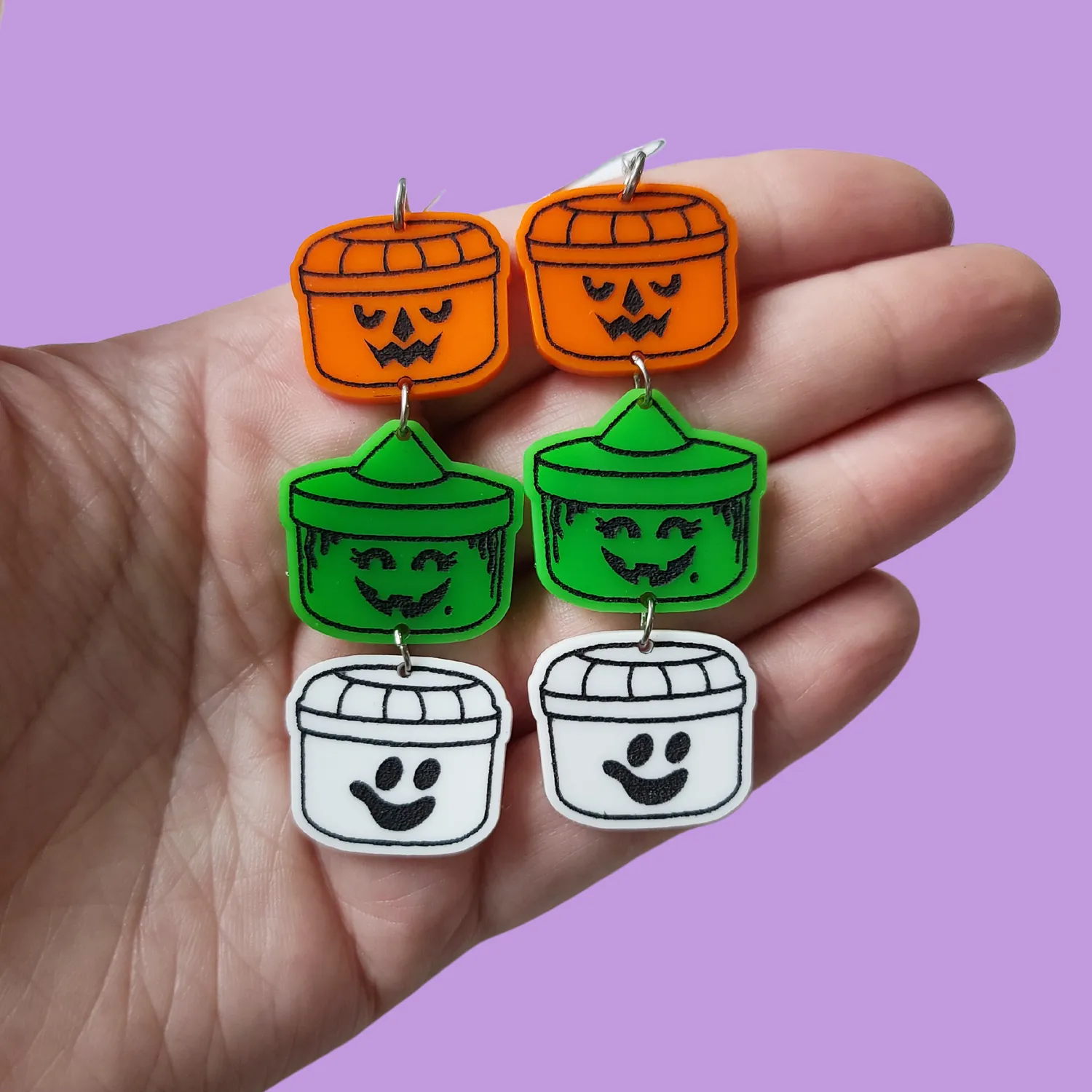 MiniKitty Halloween Buckets Retro øredobber gull lette akryl