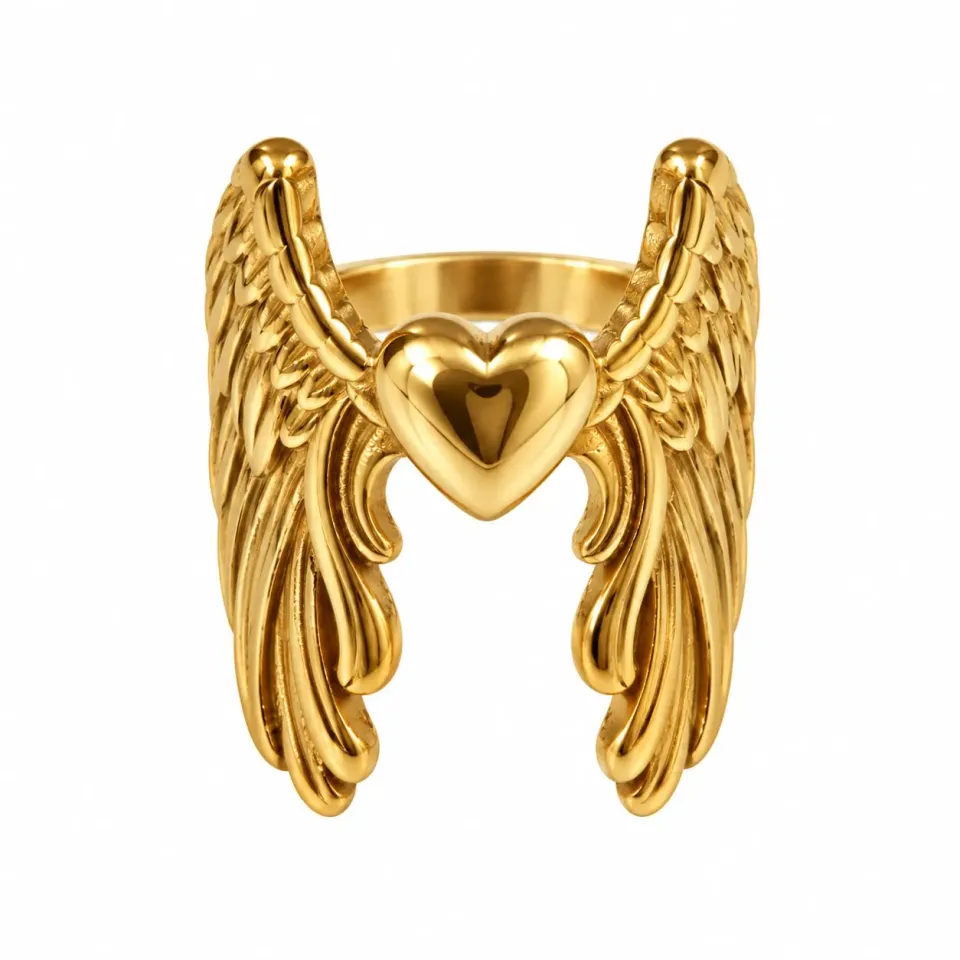 Wos UP Angel hjertering gull 18 mm 18k forgylt
