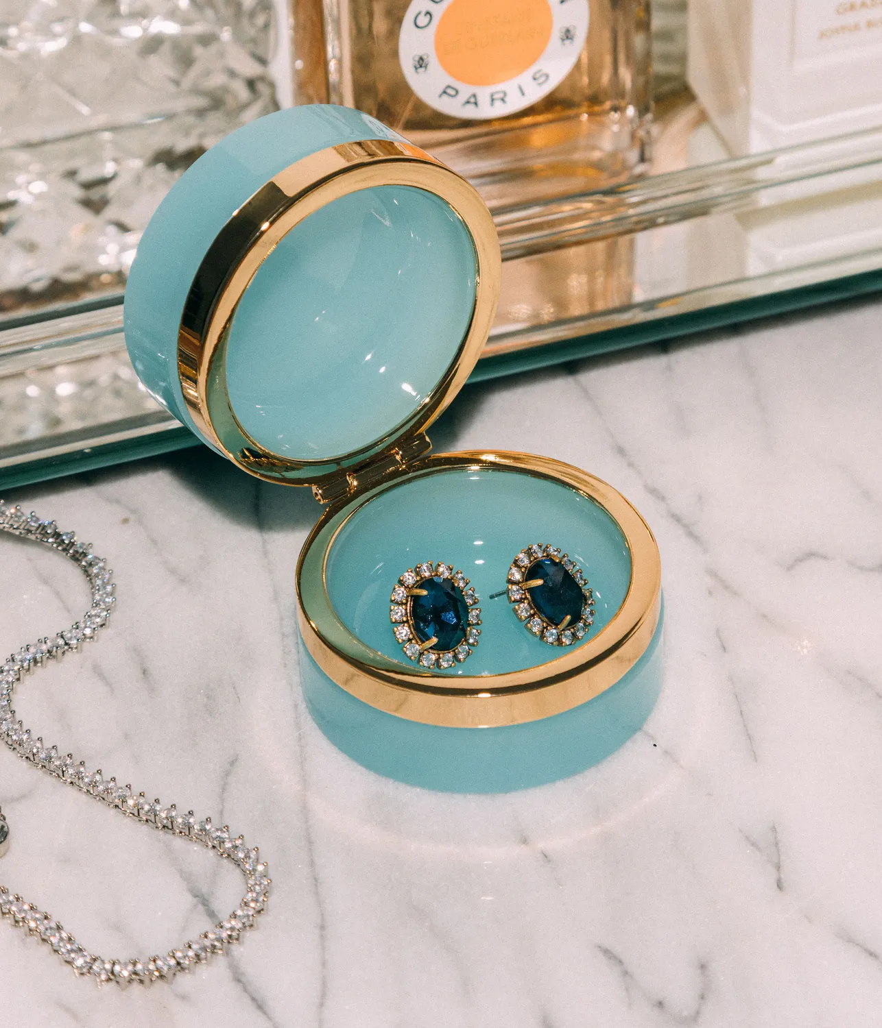 Loren Hope Small Round smykkeskrin Aqua glass