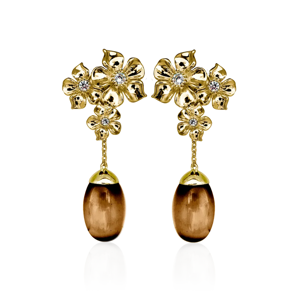 IOAKU La Fleur Trio Moonstone Pearl øredobber brun gull