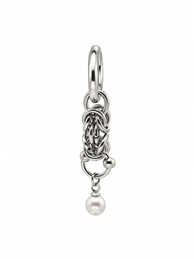 Wos Donna single øredobb perle sølv 4,8 cm