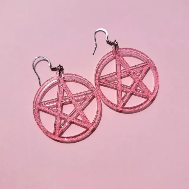 MiniKitty Pentagram Pink Jelly Glitter øredobber rosa glitter