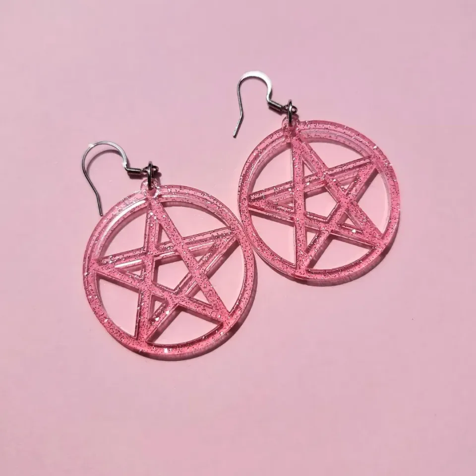 MiniKitty Pentagram Pink Jelly Glitter øredobber rosa glitter