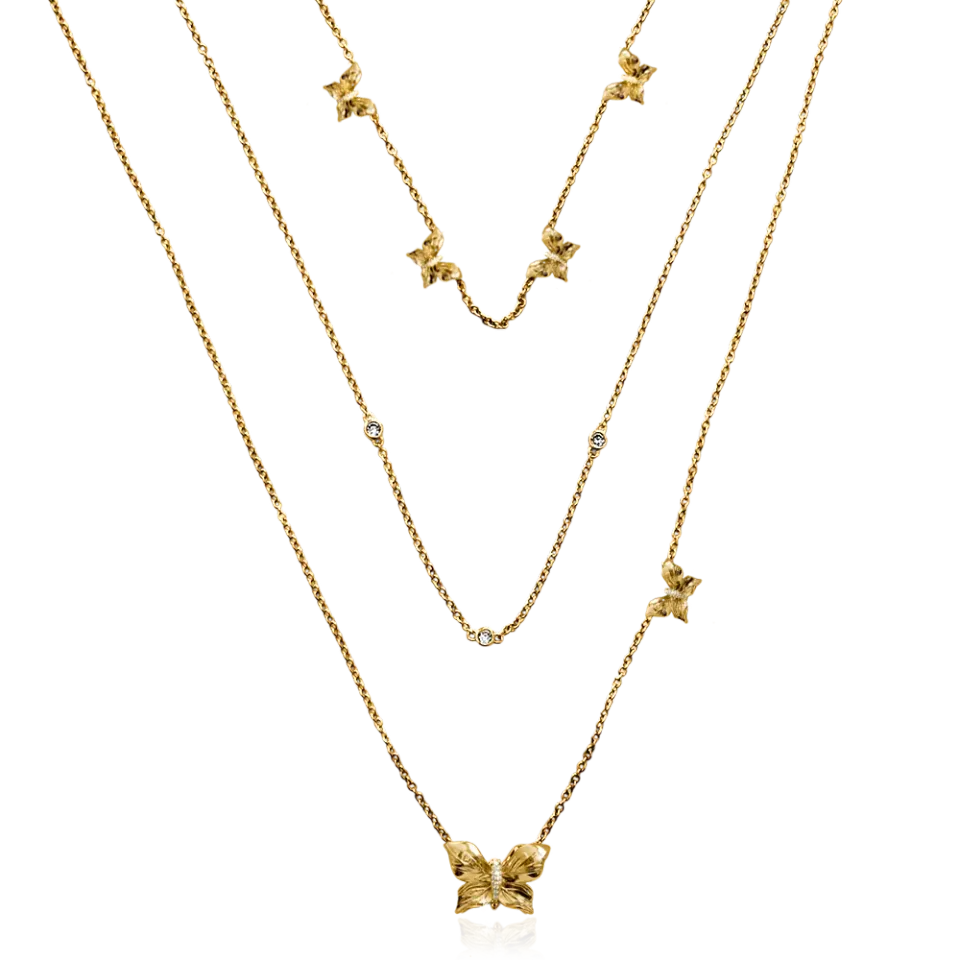 IOAKU Papillon Crystal Multi kjede gull 3-delt