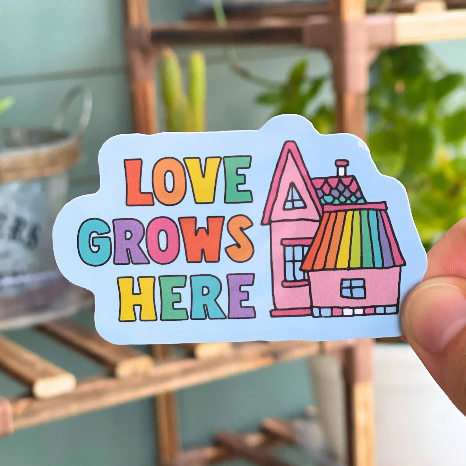 MiniKitty Love Grows Here klistremerke 7,6 cm vinyl vanntett