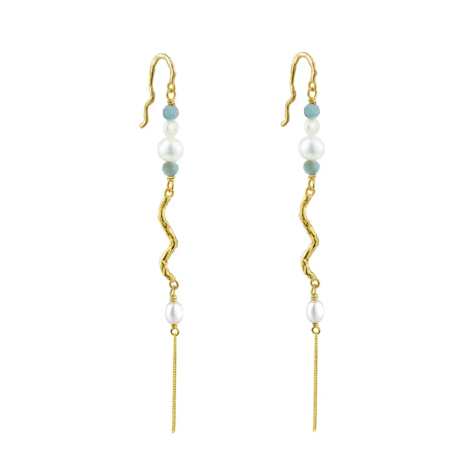 Wioga Cindy øreringe forgylt 8 cm larimar perle