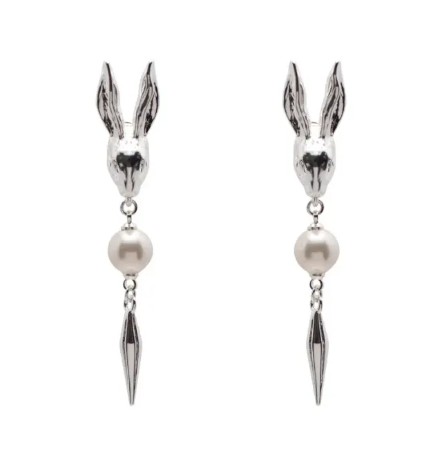 Wos Rabbit øredobber sølv perle 6 cm