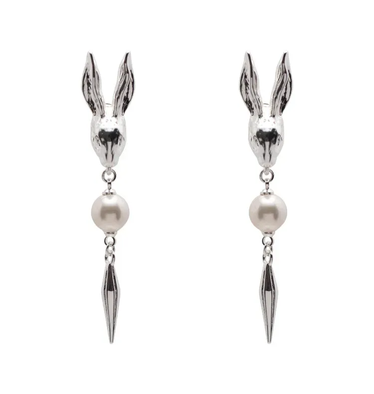 Wos Rabbit øredobber sølv perle 6 cm