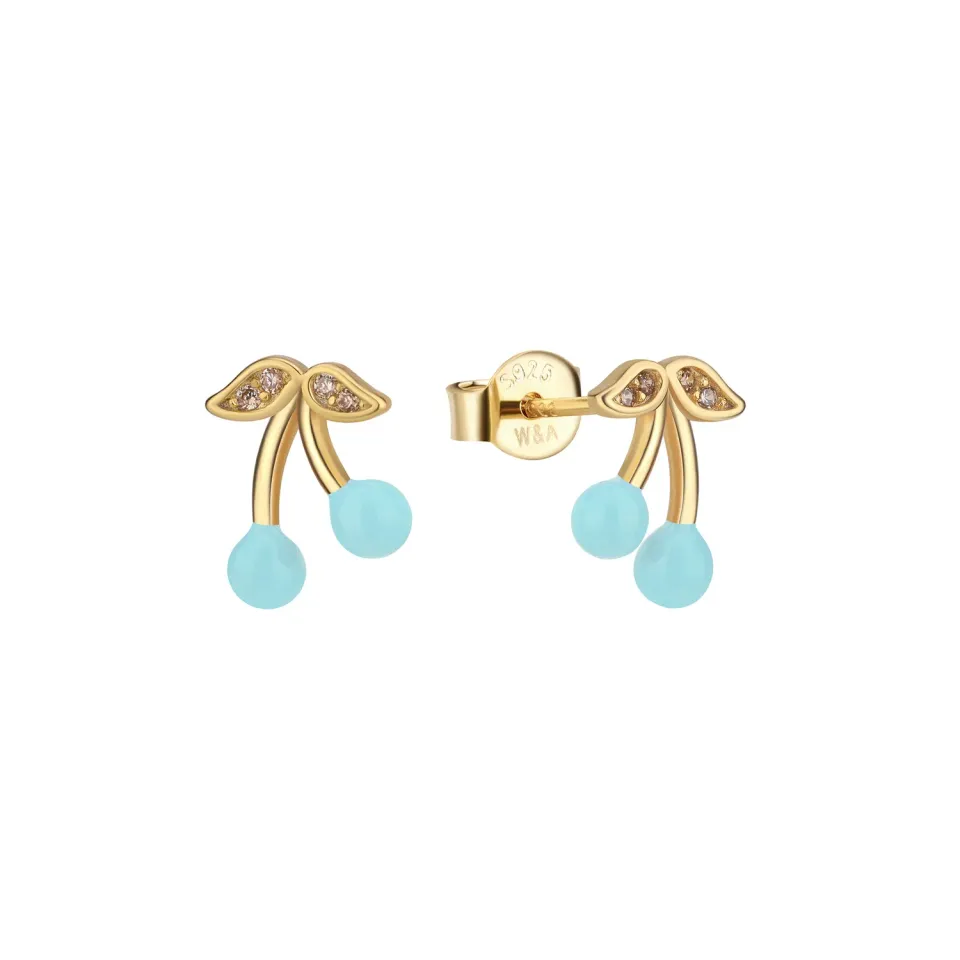 Wioga Cherry studs lyseblå forgylt 1,2 cm