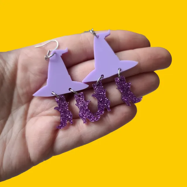 MiniKitty Purple Witch Hat and Boots øredobber lilla