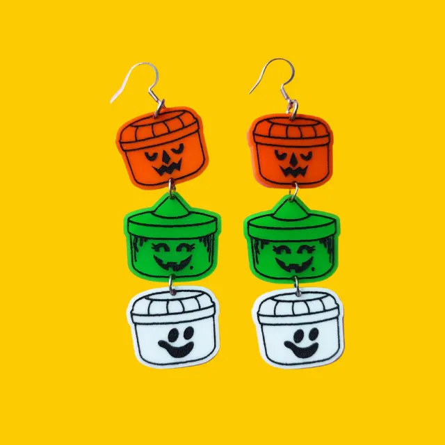 MiniKitty Halloween Buckets Retro øredobber gull lette akryl