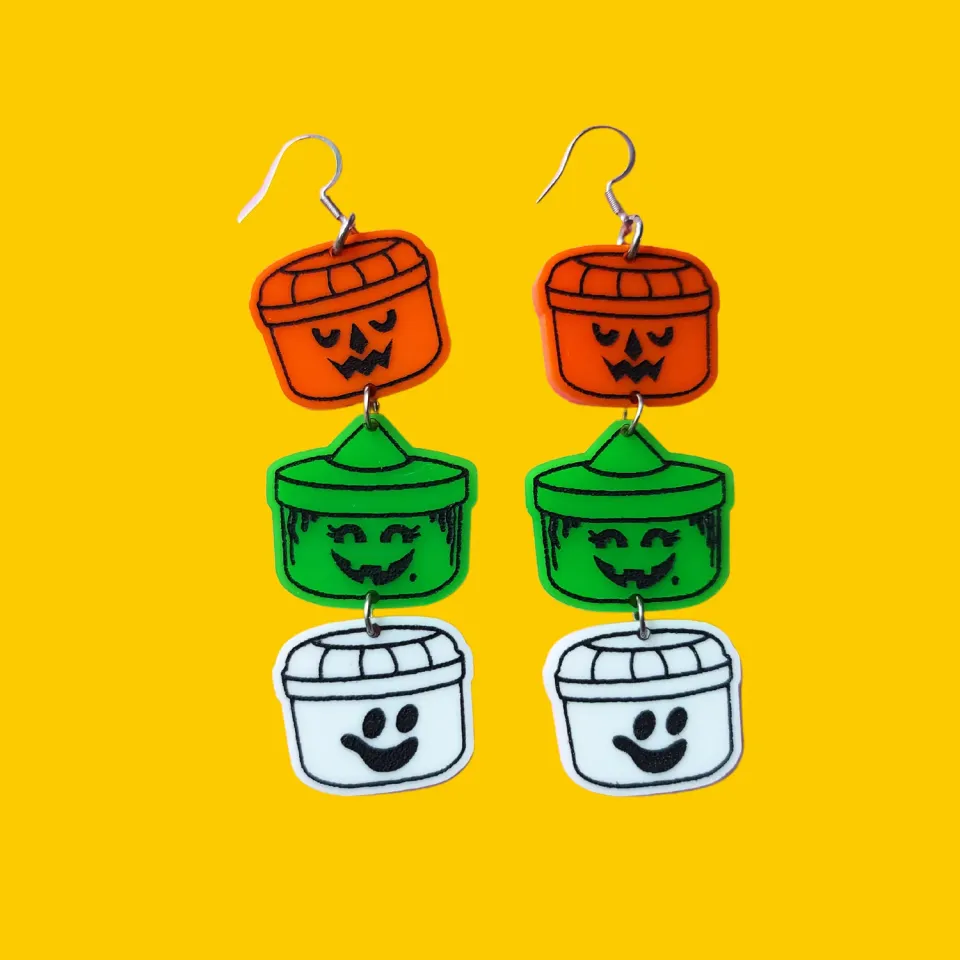 MiniKitty Halloween Buckets Retro øredobber gull lette akryl