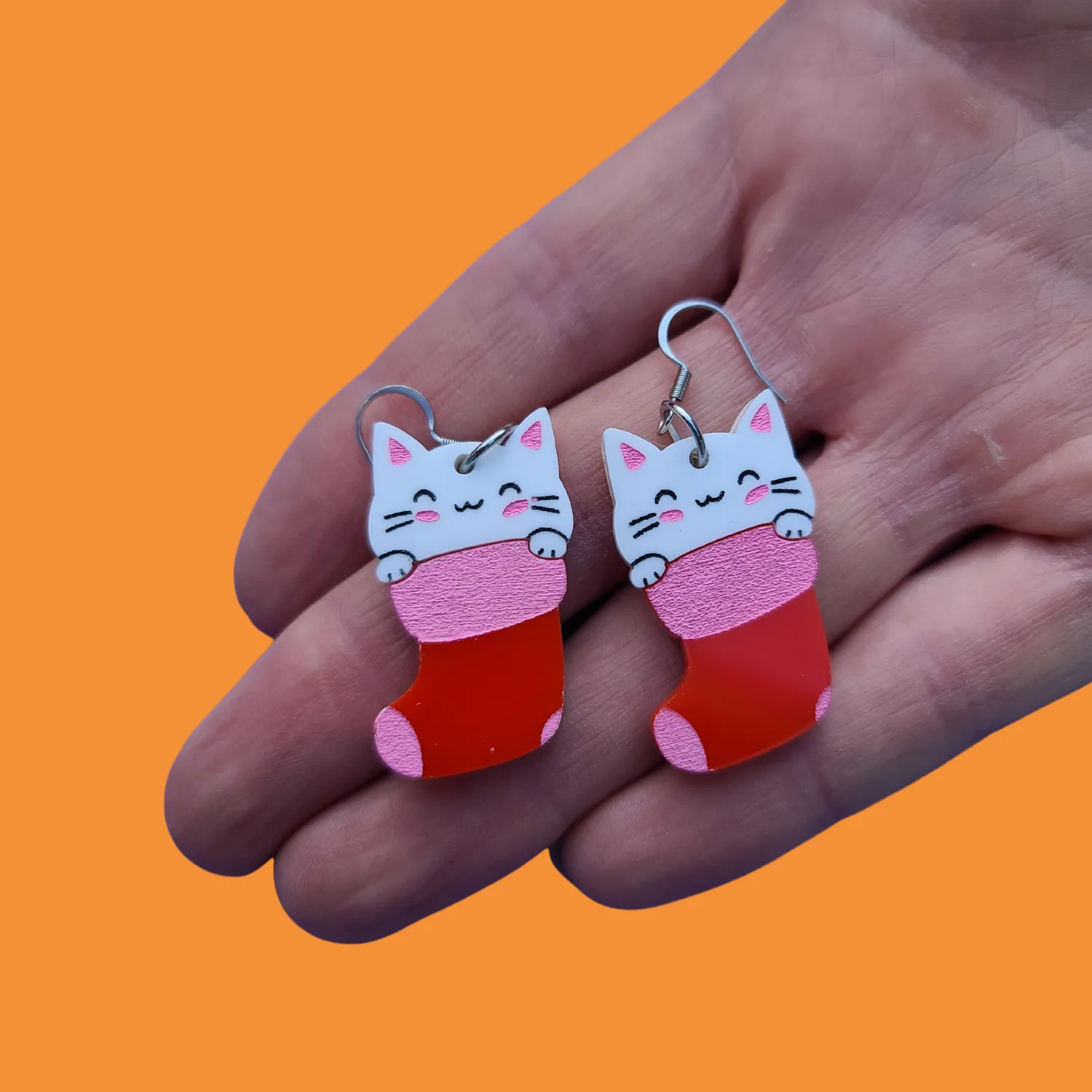 MiniKitty Cat with Stocking øredobber rosa lette