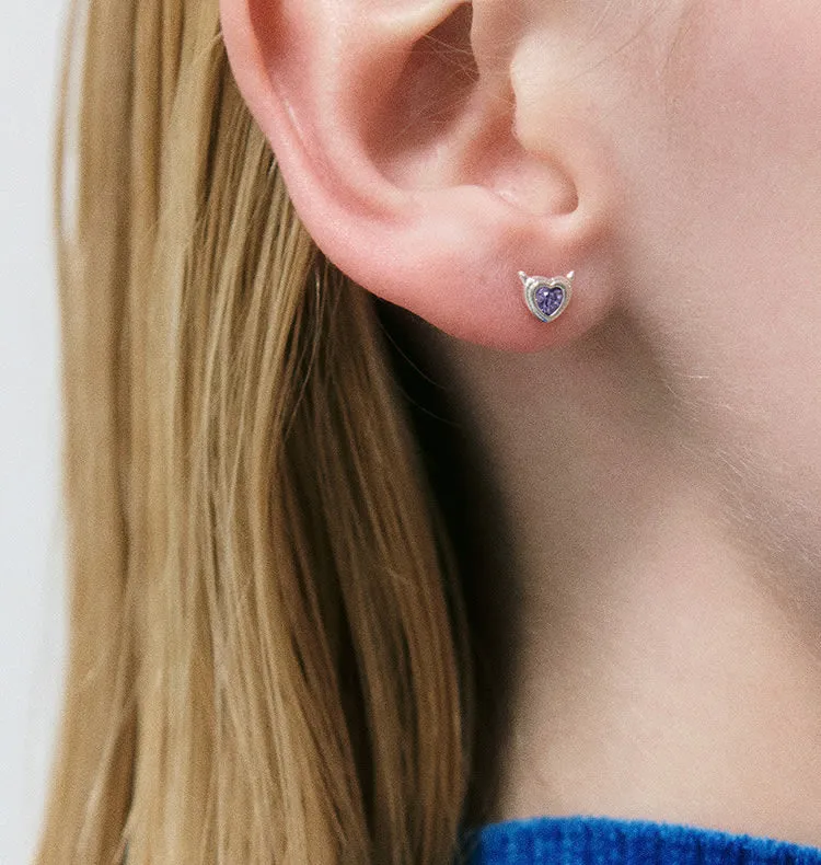 Wos Devil heart single stud ørestikke sølv