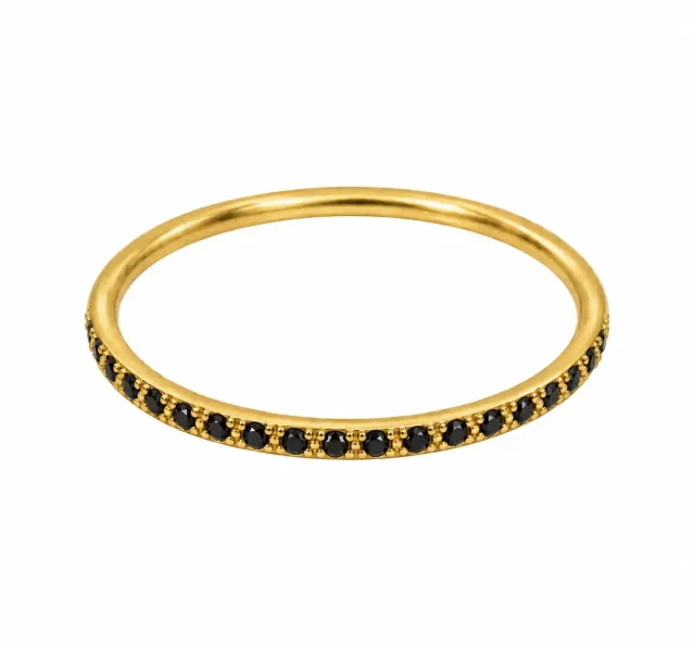 Wos Up Spot ring gull svarte stener tynn strass