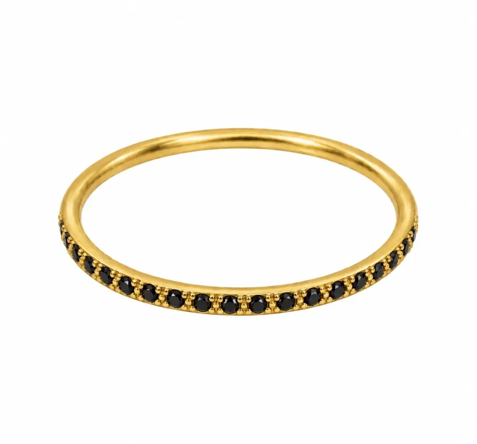 Wos Up Spot ring gull svarte stener tynn strass